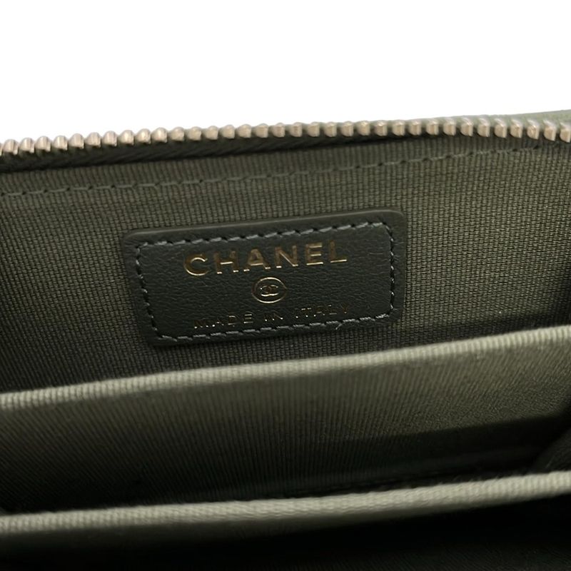 Chanel Coin Case Classic Zip Coin Purse Matelasse Ap0216 Khaki Round Zipper