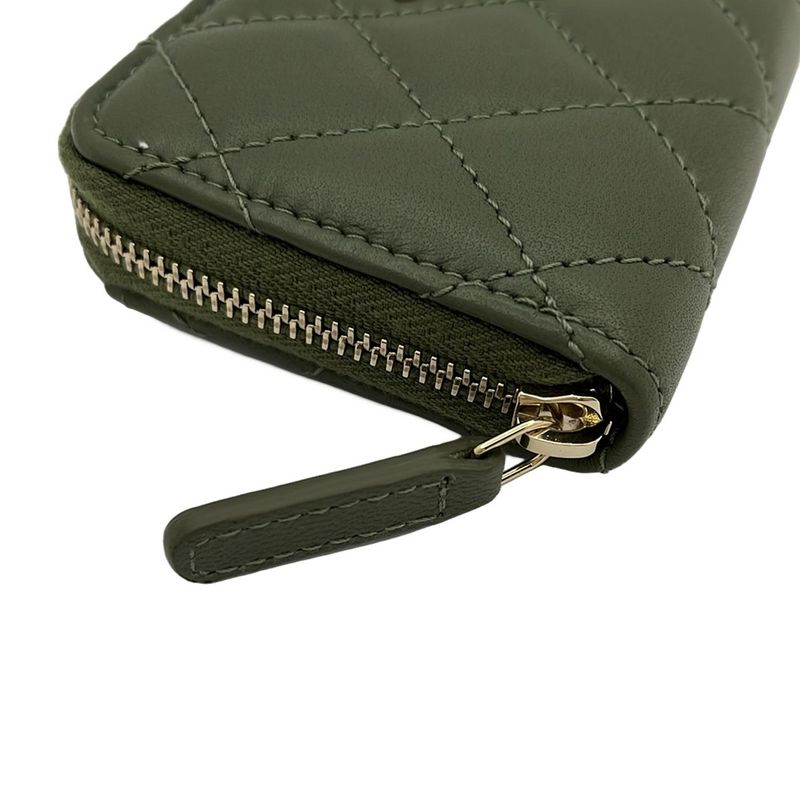 Chanel Coin Case Classic Zip Coin Purse Matelasse Ap0216 Khaki Round Zipper