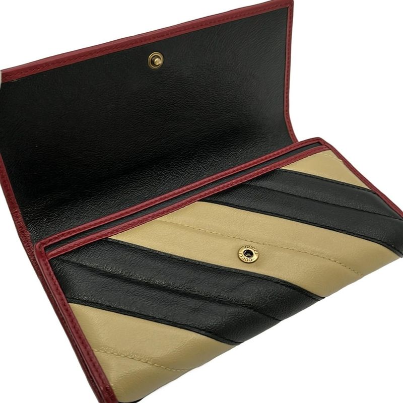 Gucci Long Wallet Ggmarmont 573809 Beige X Black X Red Leather