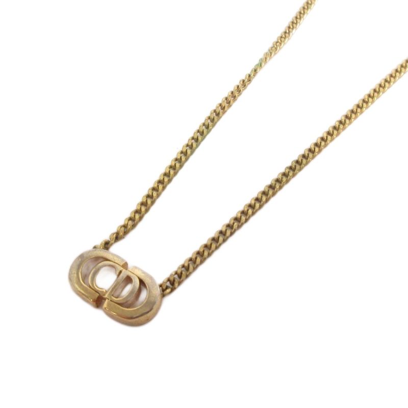 Christian Dior Necklace Pendant CD Logo Gold Color Accessories Aa