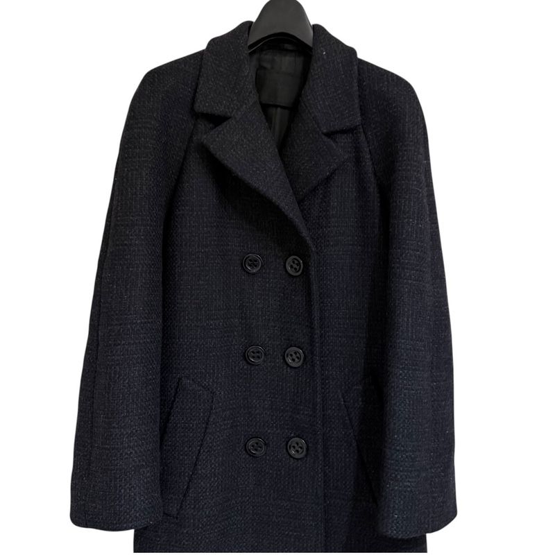 Prada Double Breasted Chester Coat 42 Black X Gray Ladies Used