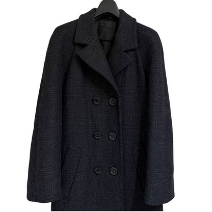 Prada Double Breasted Chester Coat 42 Black X Gray Ladies Used