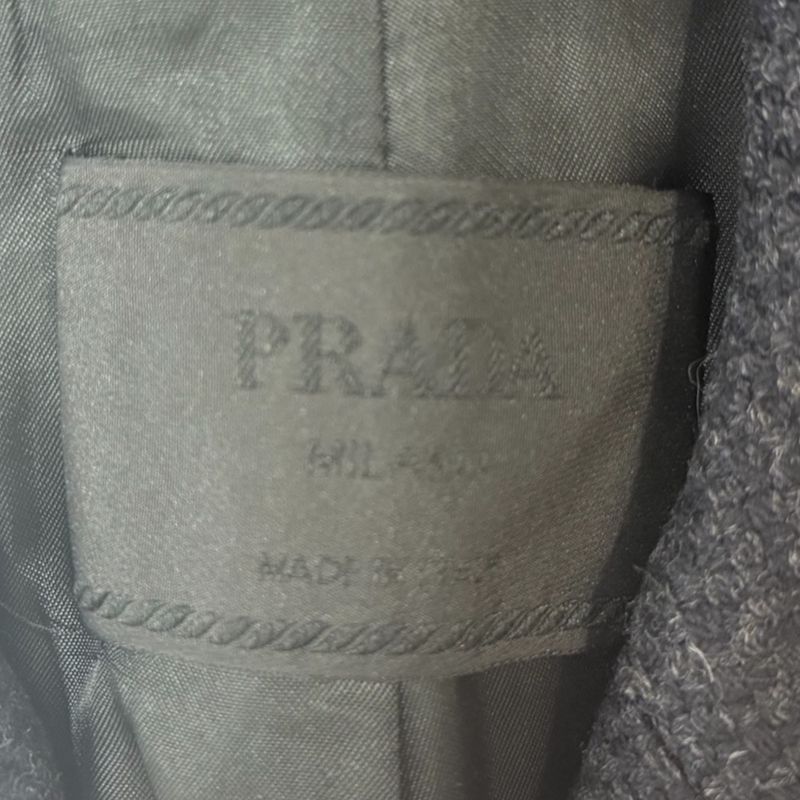 Prada Double Breasted Chester Coat 42 Black X Gray Ladies Used