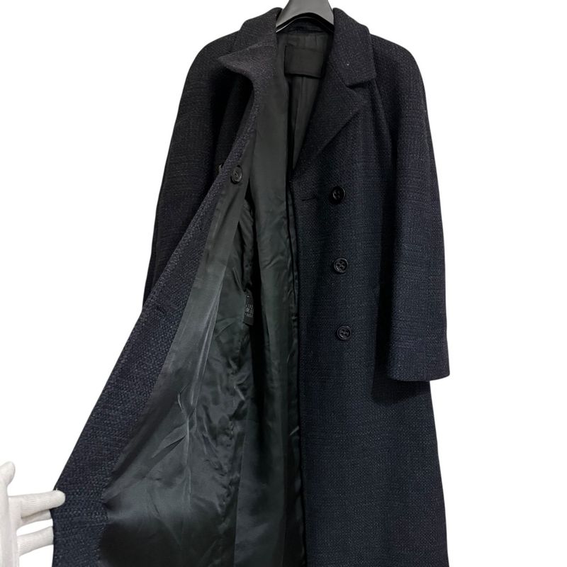 Prada Double Breasted Chester Coat 42 Black X Gray Ladies Used