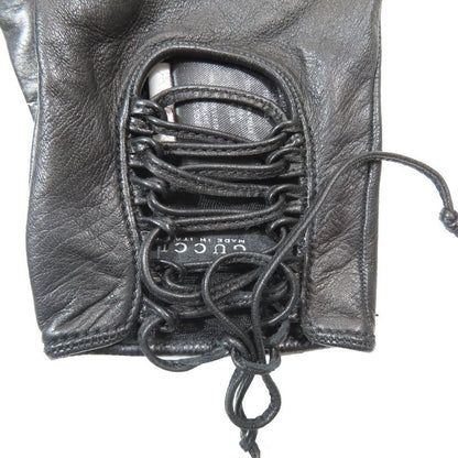 Gucci Lamb Leather Gloves Lace Up Leather Gloves Silk Lining Archive 7 Black