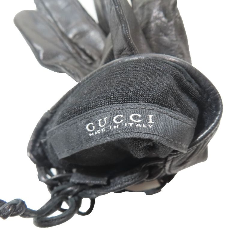 Gucci Lamb Leather Gloves Lace Up Leather Gloves Silk Lining Archive 7 Black