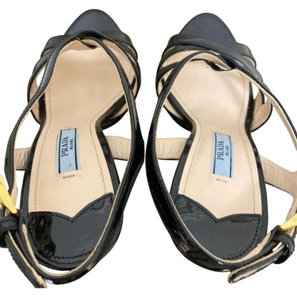 Good Prada Enamel Cross Strap Sandals Size 34 Approx 21cm (8.27in) Black Ladies