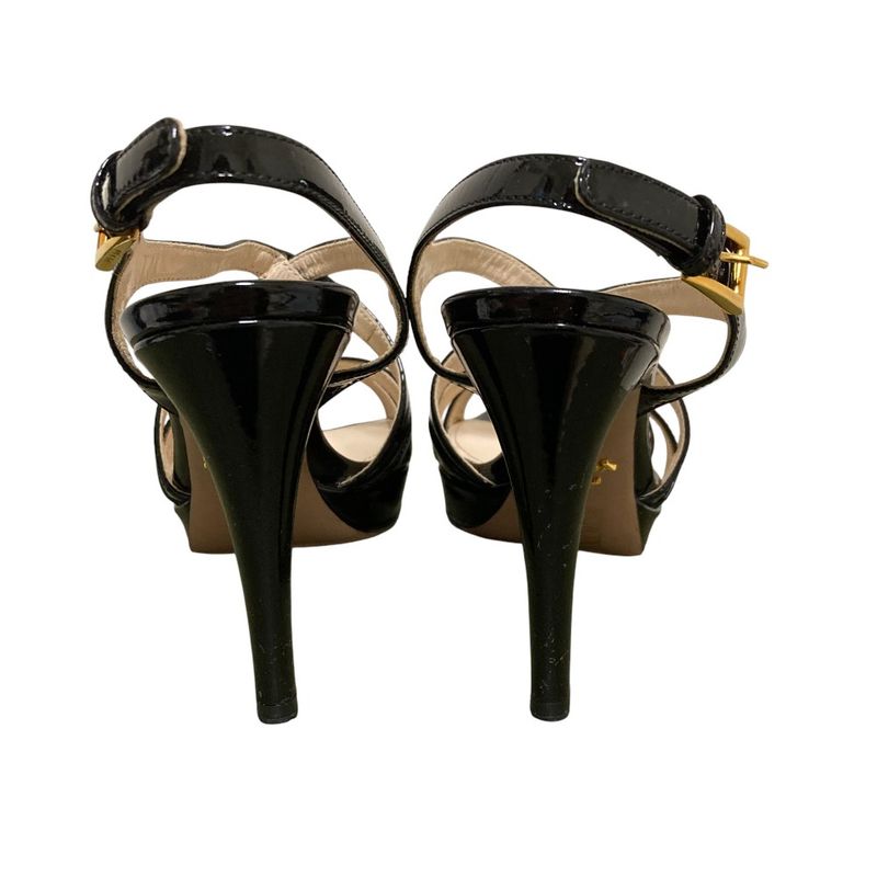 Good Prada Enamel Cross Strap Sandals Size 34 Approx 21cm (8.27in) Black Ladies