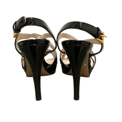Good Prada Enamel Cross Strap Sandals Size 34 Approx 21cm (8.27in) Black Ladies