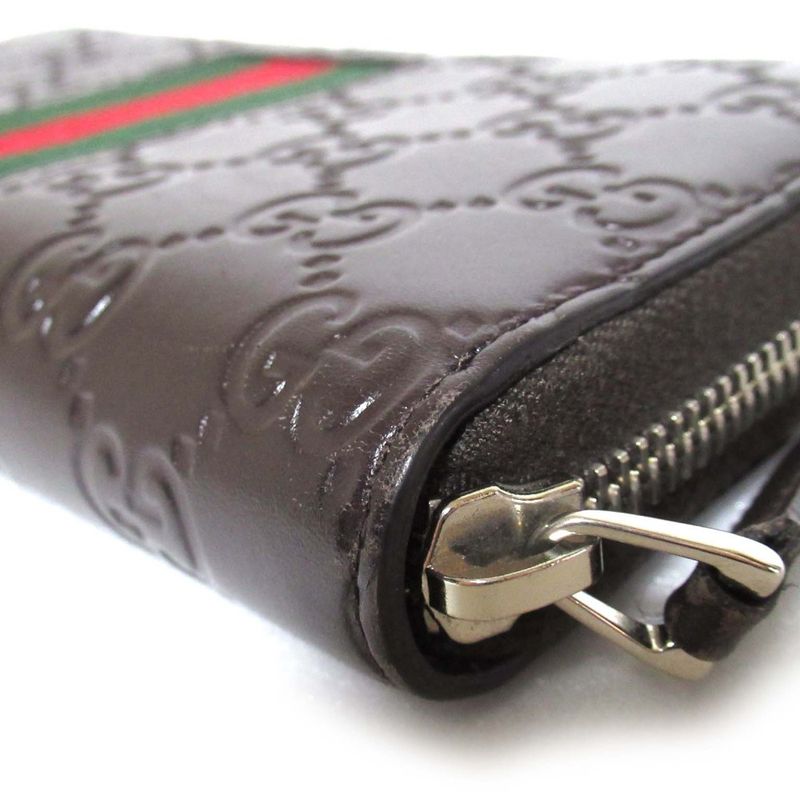 Gucci GG Shima Sherry Line Round Zipper Long Wallet Long Wallet Dark Brown