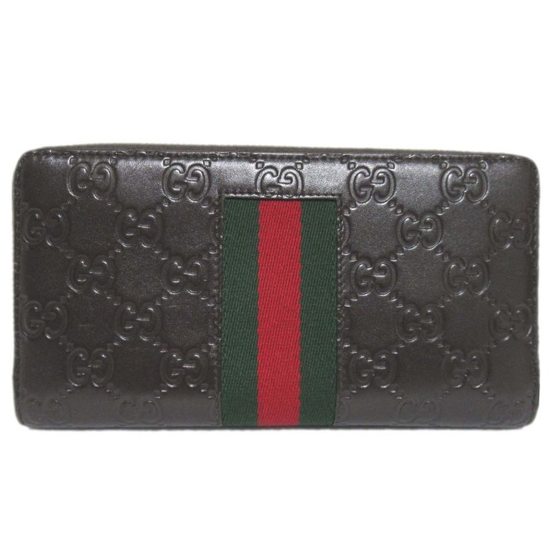 Gucci GG Shima Sherry Line Round Zipper Long Wallet Long Wallet Dark Brown