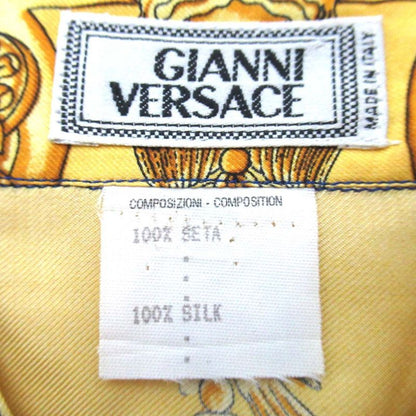 Gianni Versace Baroque Pattern Long Sleeve Silk Shirt Size 46 Blue Multicolor
