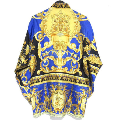 Gianni Versace Baroque Pattern Long Sleeve Silk Shirt Size 46 Blue Multicolor