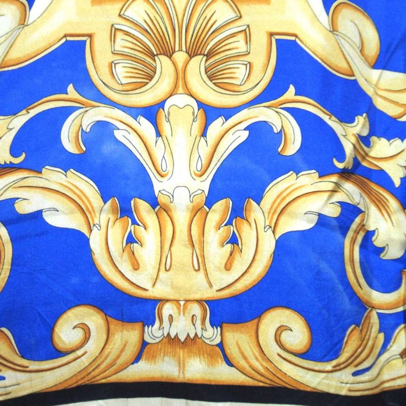 Gianni Versace Baroque Pattern Long Sleeve Silk Shirt Size 46 Blue Multicolor