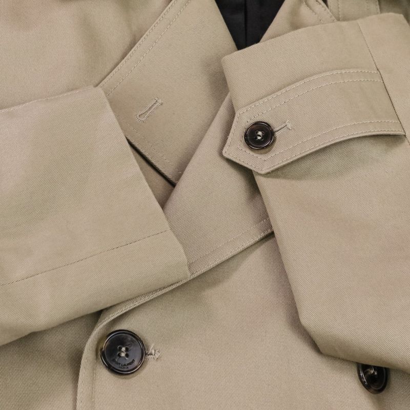 Saint Laurent Paris Cotton Belted Trench Coat 36 Khaki Beige Ladies Used