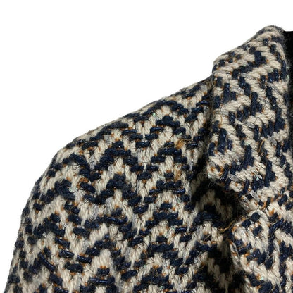 Chanel Chevron Fringe Cropped Tweed Jacket P62391 Size 38 Navy Off-white Ladies