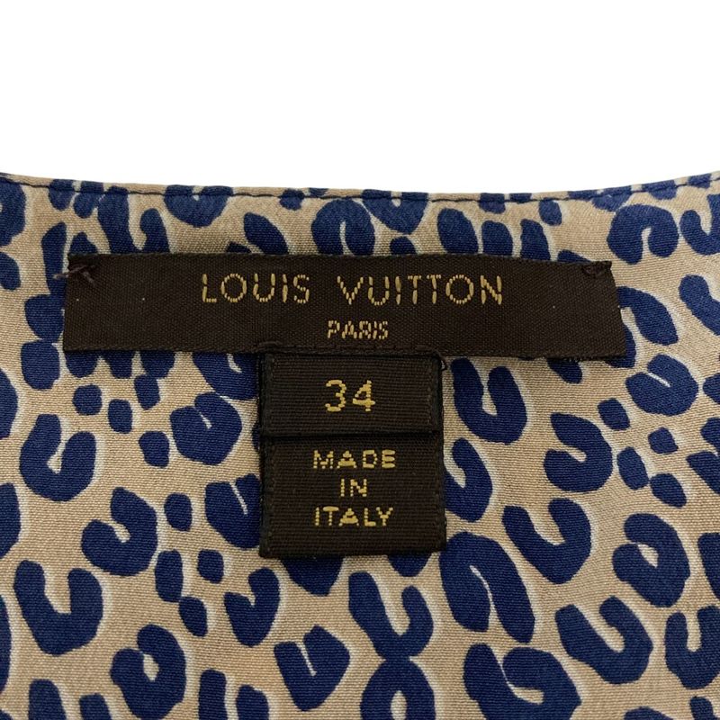 Louis Vuitton Leopard Print Silk Blouse Size 34 Blue Ladies Used