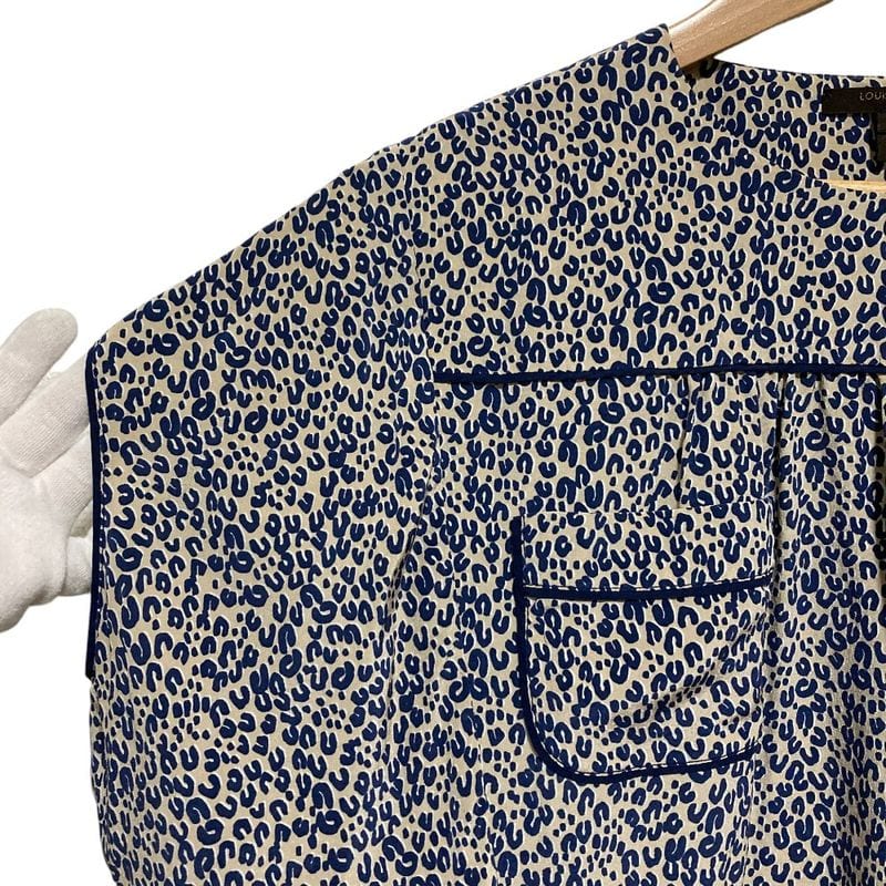 Louis Vuitton Leopard Print Silk Blouse Size 34 Blue Ladies Used