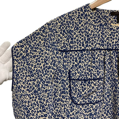 Louis Vuitton Leopard Print Silk Blouse Size 34 Blue Ladies Used