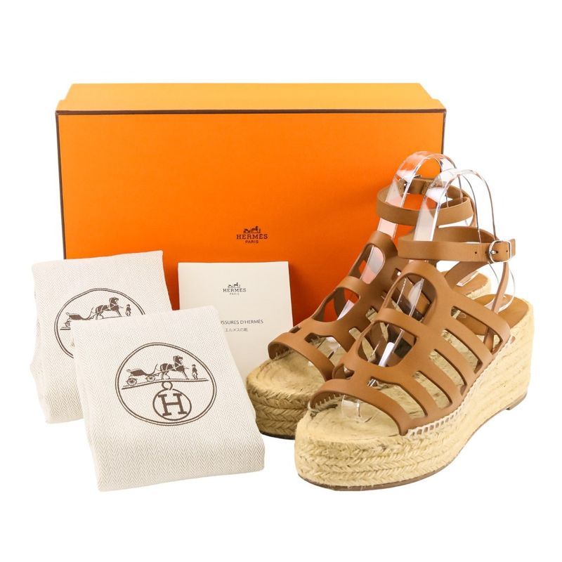 Hermes Cataria Espadrille Sandals Size 38 Equivalent To 24.5cm (9.65in) Brown