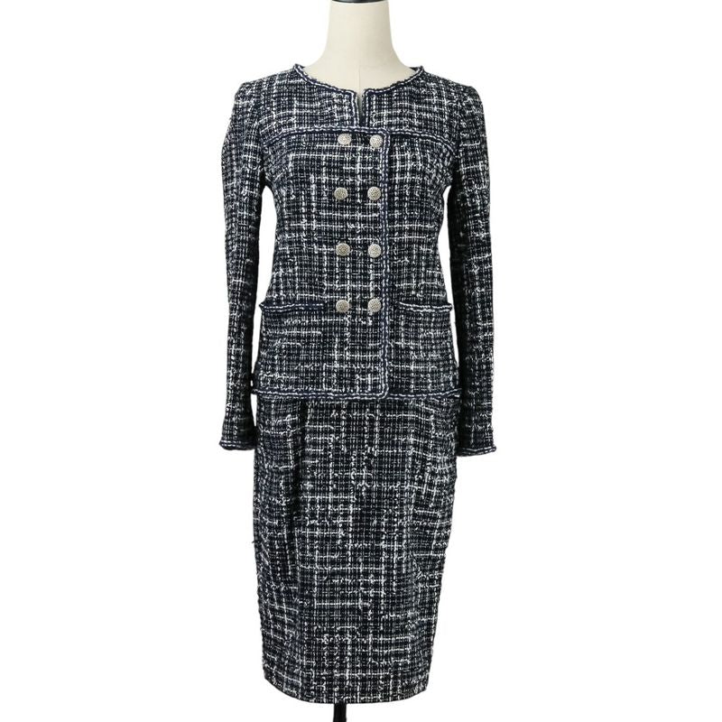Chanel Coco Mark Button Tweed Jacket Skirt Setup Suit P47857 P47766 Size 34