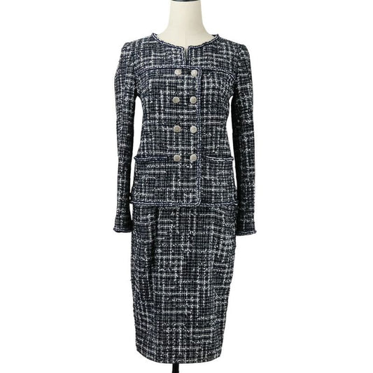 Chanel Coco Mark Button Tweed Jacket Skirt Setup Suit P47857 P47766 Size 34