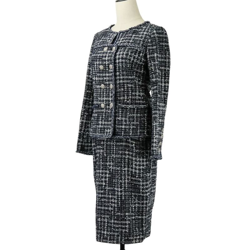 Chanel Coco Mark Button Tweed Jacket Skirt Setup Suit P47857 P47766 Size 34