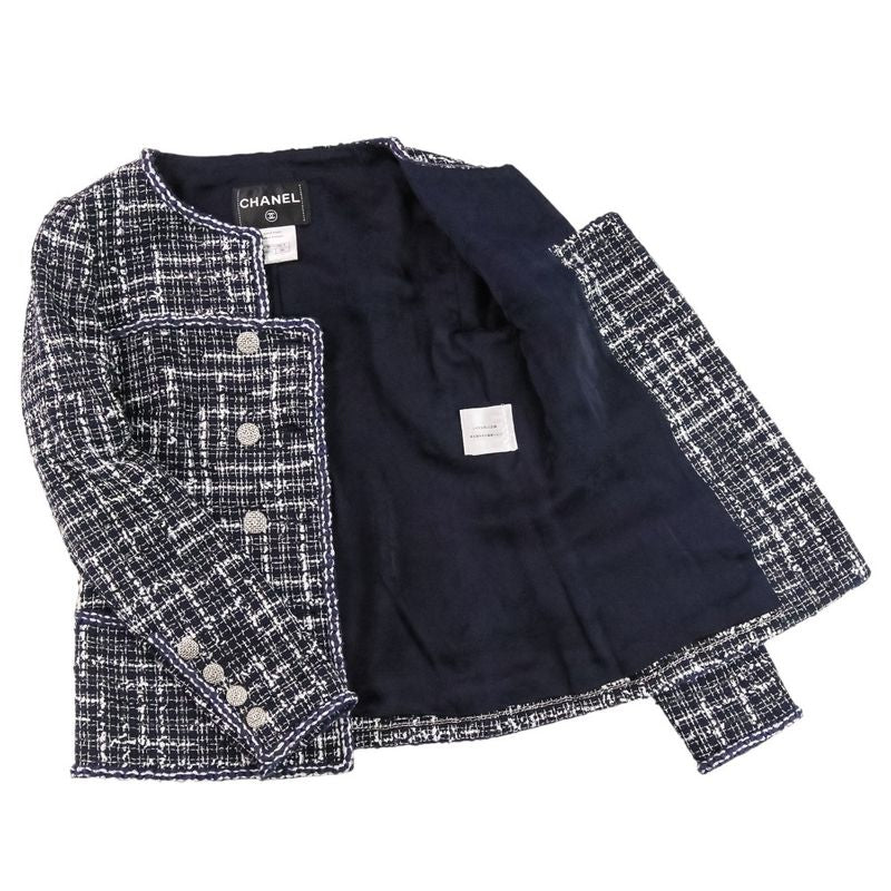 Chanel Coco Mark Button Tweed Jacket Skirt Setup Suit P47857 P47766 Size 34