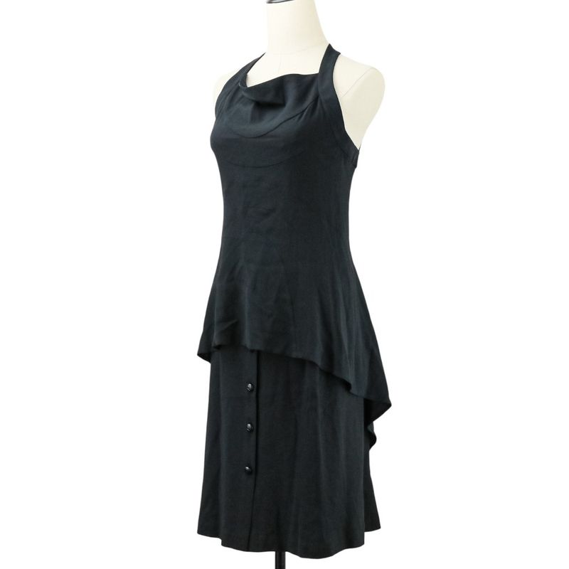 05P Chanel Silk Here Mark Button Asymmetric Hem Cut And Sewn Skirt Setup P25504