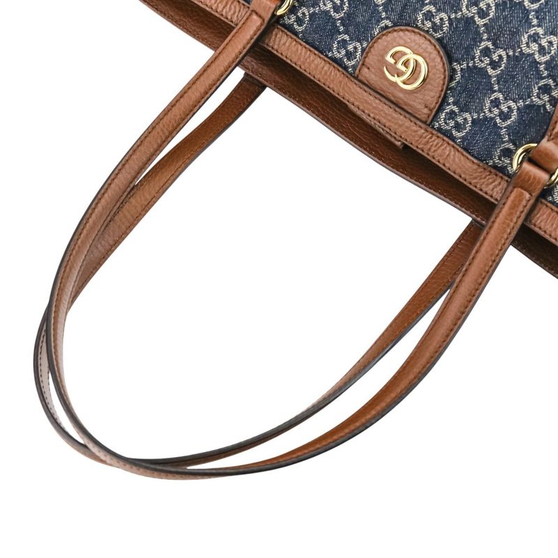 Gucci Ophidia GG Denim Medium Tote Bag 631685 Indigo Brown Ladies Used