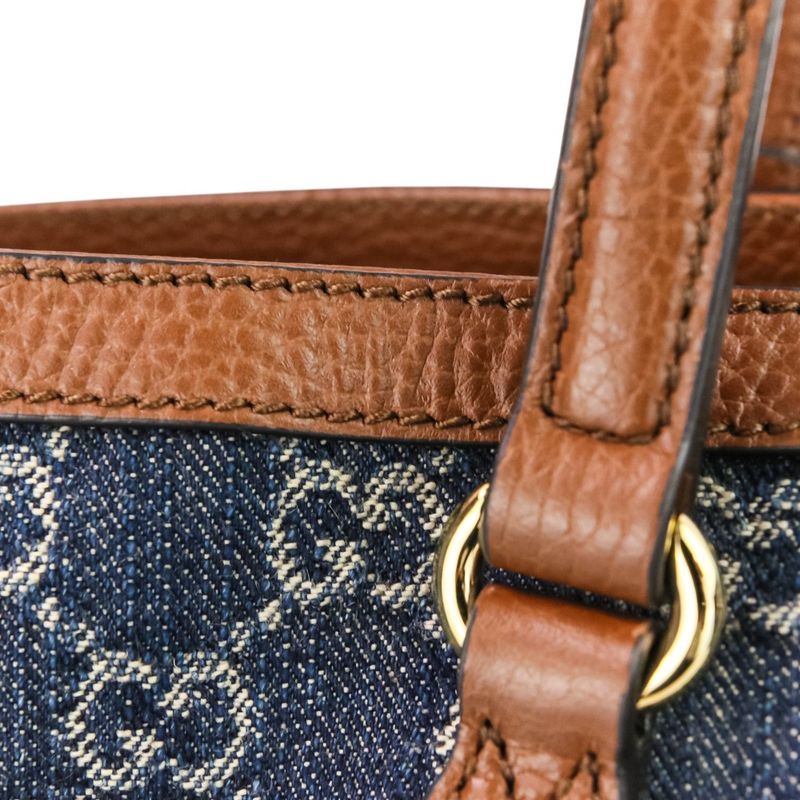 Gucci Ophidia GG Denim Medium Tote Bag 631685 Indigo Brown Ladies Used