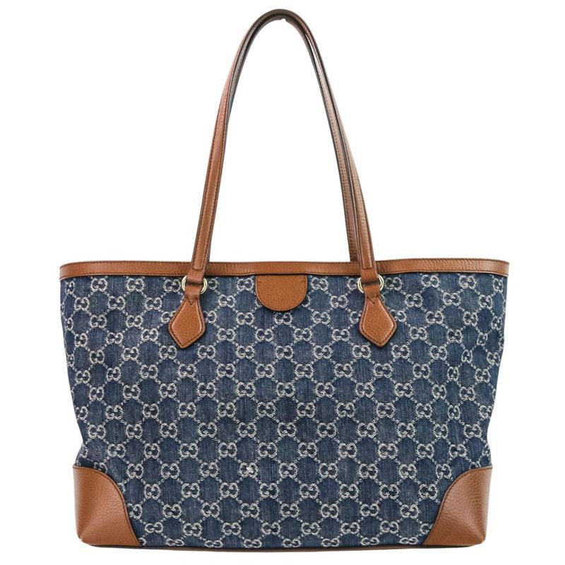 Gucci Ophidia GG Denim Medium Tote Bag 631685 Indigo Brown Ladies Used