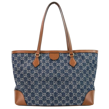 Gucci Ophidia GG Denim Medium Tote Bag 631685 Indigo Brown Ladies Used
