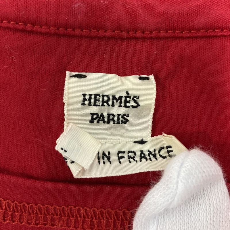 Good Quality Hermes Tassel Embroidery Pocket T-shirt Cut And Sew Size 38 Red