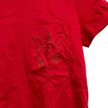 Good Quality Hermes Tassel Embroidery Pocket T-shirt Cut And Sew Size 38 Red