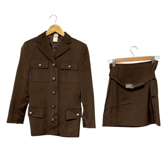 Gianni Versace Vintage Medusa Jacket Skirt Suit Setup Size 38 Brown Ladies Used