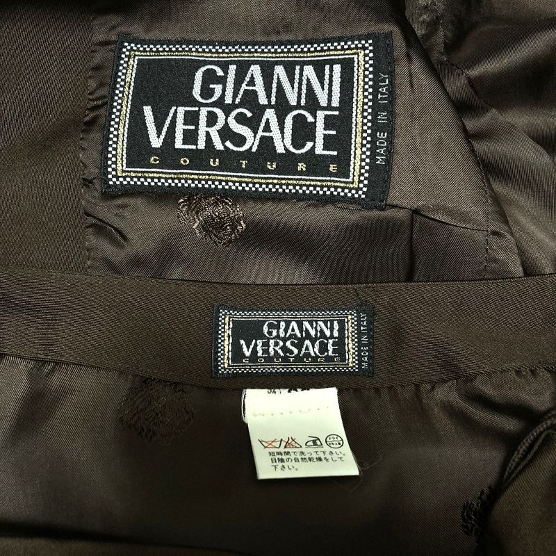 Gianni Versace Vintage Medusa Jacket Skirt Suit Setup Size 38 Brown Ladies Used