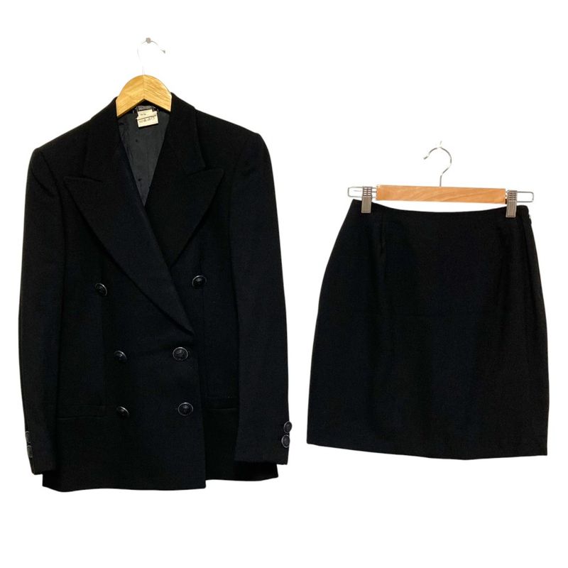 Versace Istante Vintage Double Jacket Skirt Suit Setup Black Ladies Used