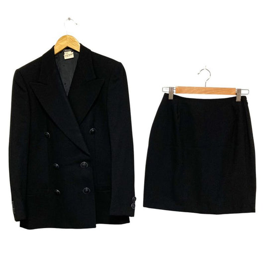 Versace Istante Vintage Double Jacket Skirt Suit Setup Black Ladies Used