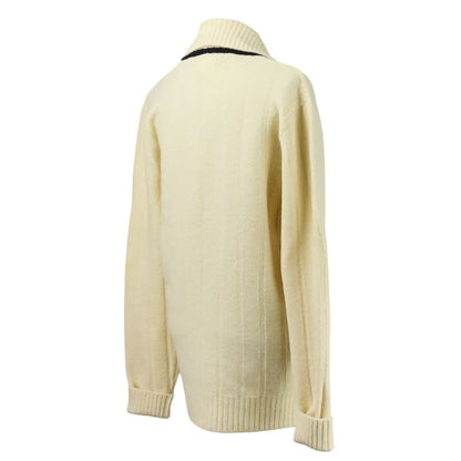 Good Hermes Collared Long Sleeve Stretch Wool Knit Sweater Size L White Men's