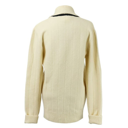 Good Hermes Collared Long Sleeve Stretch Wool Knit Sweater Size L White Men's