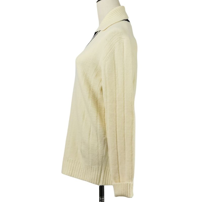 Good Hermes Collared Long Sleeve Stretch Wool Knit Sweater Size L White Men's
