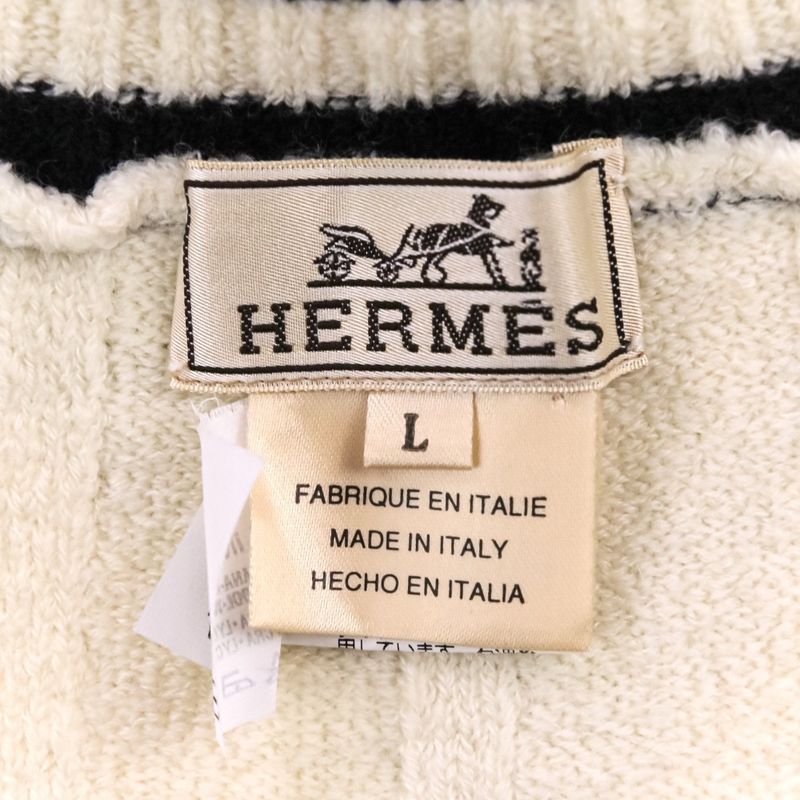 Good Hermes Collared Long Sleeve Stretch Wool Knit Sweater Size L White Men's