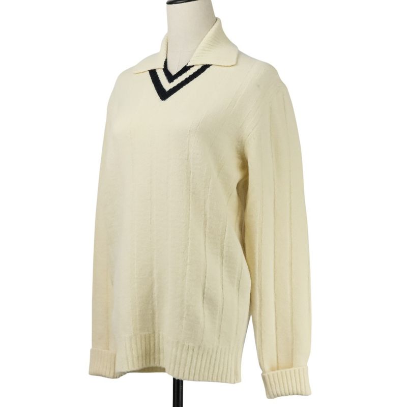 Good Hermes Collared Long Sleeve Stretch Wool Knit Sweater Size L White Men's