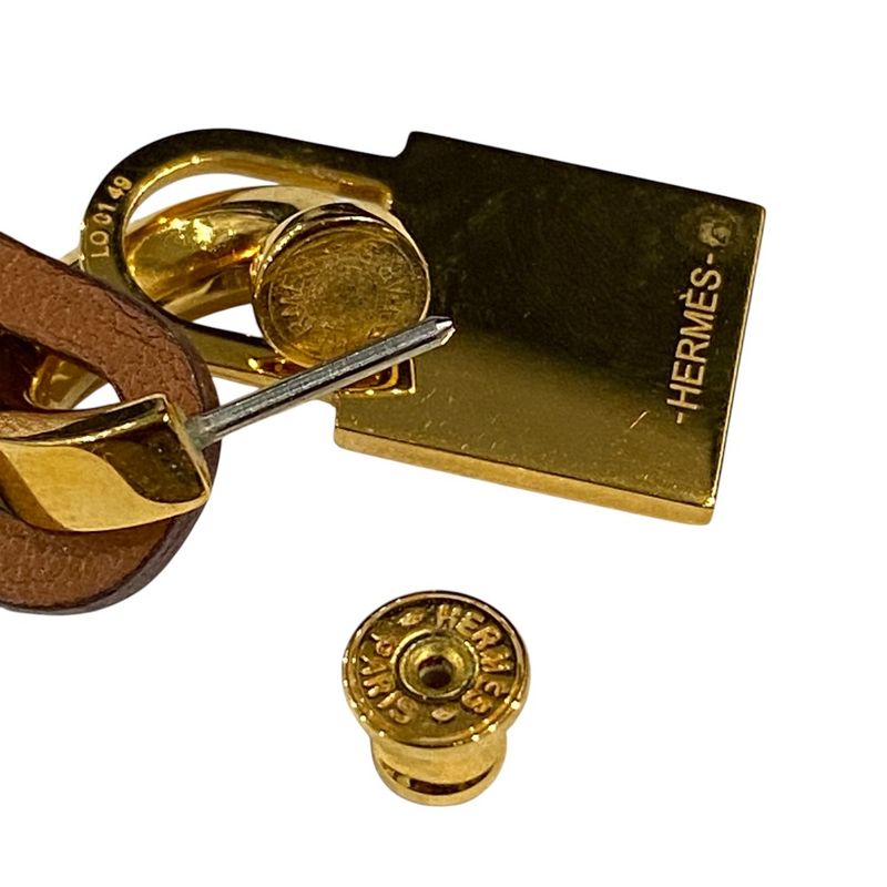 Hermes O'kelly Cadena Hoop Earrings GP D Engraved Etoupe Gold Color Men's