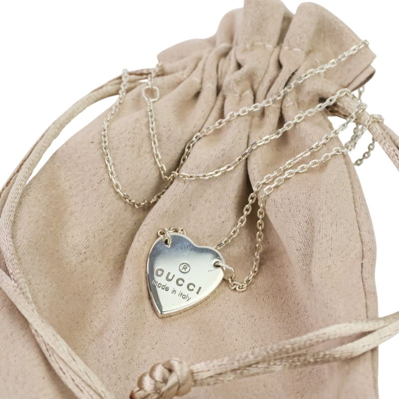 Gucci Silver 925 Heart Motif Chain Necklace Ag925 Ladies Used