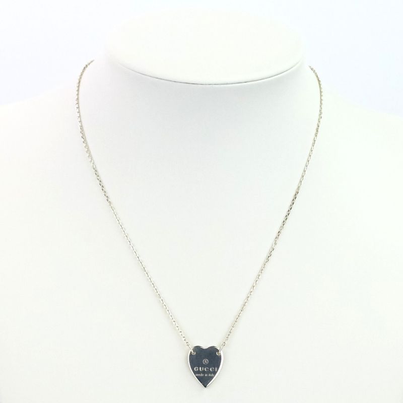 Gucci Silver 925 Heart Motif Chain Necklace Ag925 Ladies Used