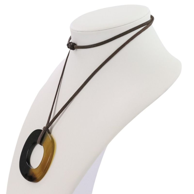 Hermes Buffalo Horn Ismu Lacquer Necklace Black Ladies Used