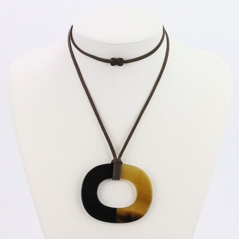 Hermes Buffalo Horn Ismu Lacquer Necklace Black Ladies Used