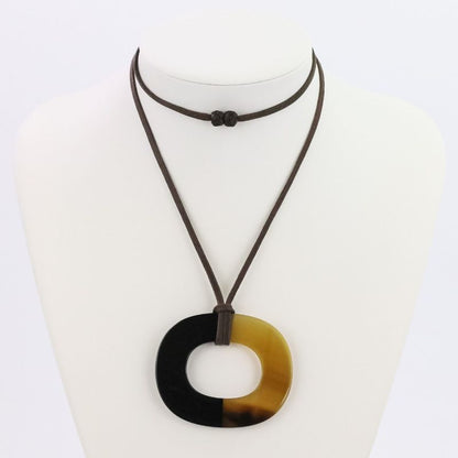 Hermes Buffalo Horn Ismu Lacquer Necklace Black Ladies Used